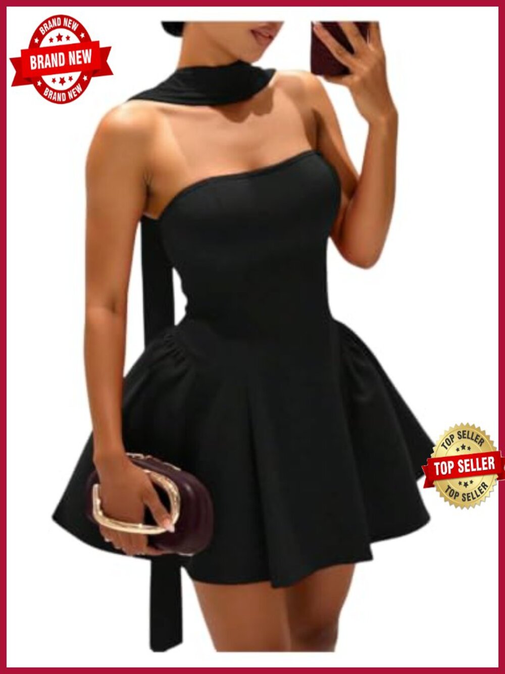 Floerns Strapless Mini Dress Ruffle A Line Formal Wedding Guest with Scarf